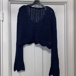 Frye Navy Blue Open-Knit Cropped Cardigan